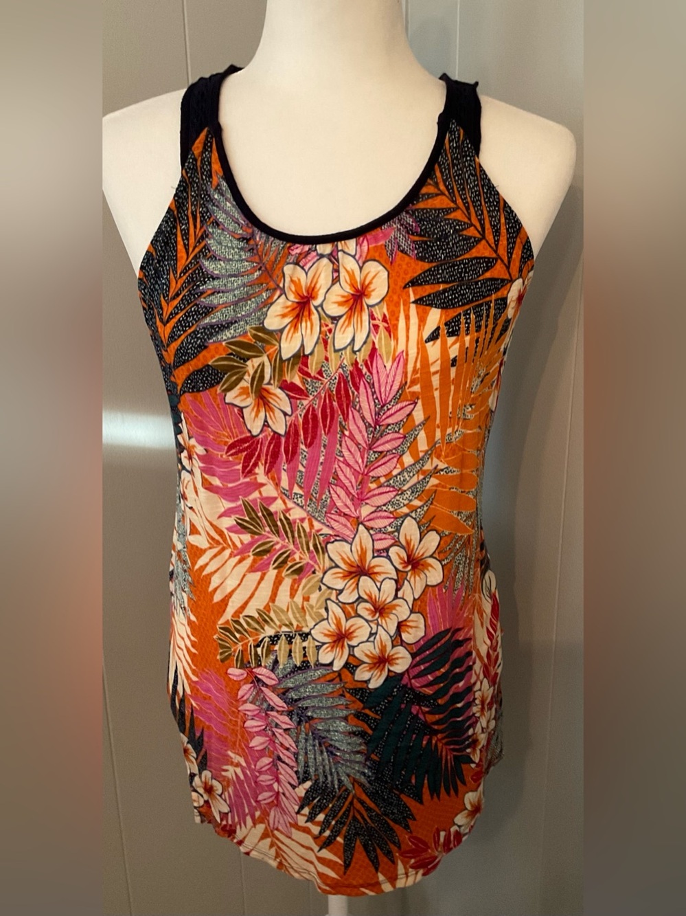 Cable & Gauge Orange Tropical Floral Racerback Tank
